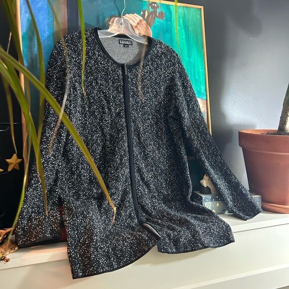 Nicole Miller Black and White Speckled Zip Up Cardigan Medium - Picture 7 of 15